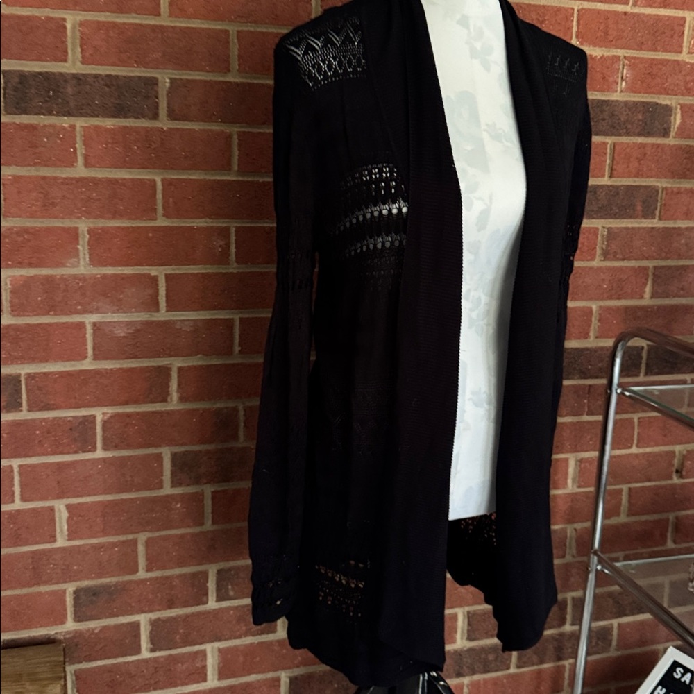 United States Sweaters 100% Rayon Long Black Open Cardigan - Picture 2 of 9